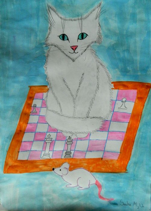 Art Studio PALETTE. Aleksandra Malisheva Picture.  Mixed Media Animals Cats 